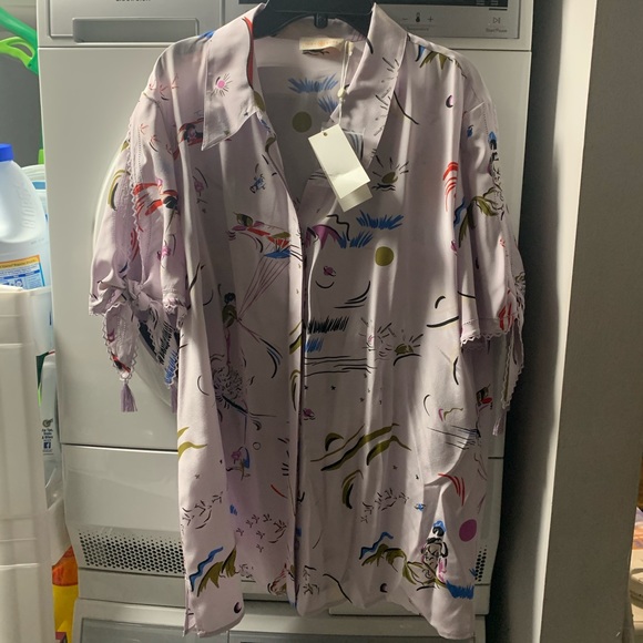 Embroidered sleeve silk shirt - TORY BURCH - Picture 4 of 5